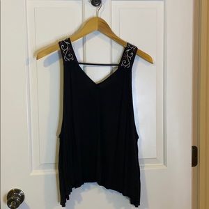 Black top with embroidery detail